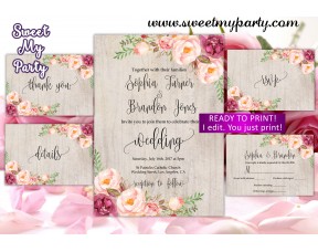 Floral Wedding Invitation set,Blush Wedding invitation set,(31w)